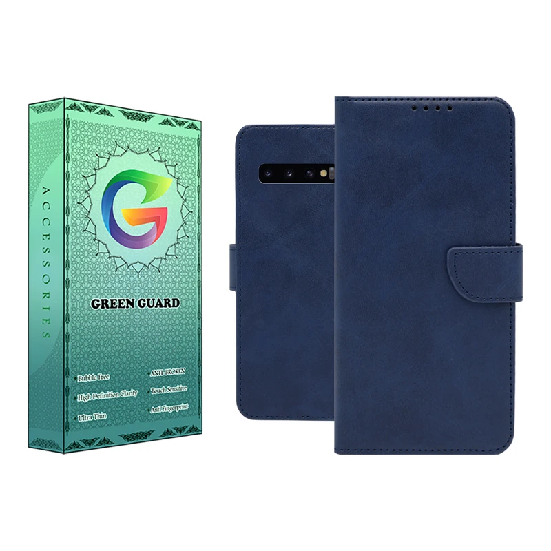 کیف کلاسوری گرین گارد مدل چرمی مگنتی کد Blue-B01 مناسب برای گوشی موبایل سامسونگ Galaxy S10 Plus