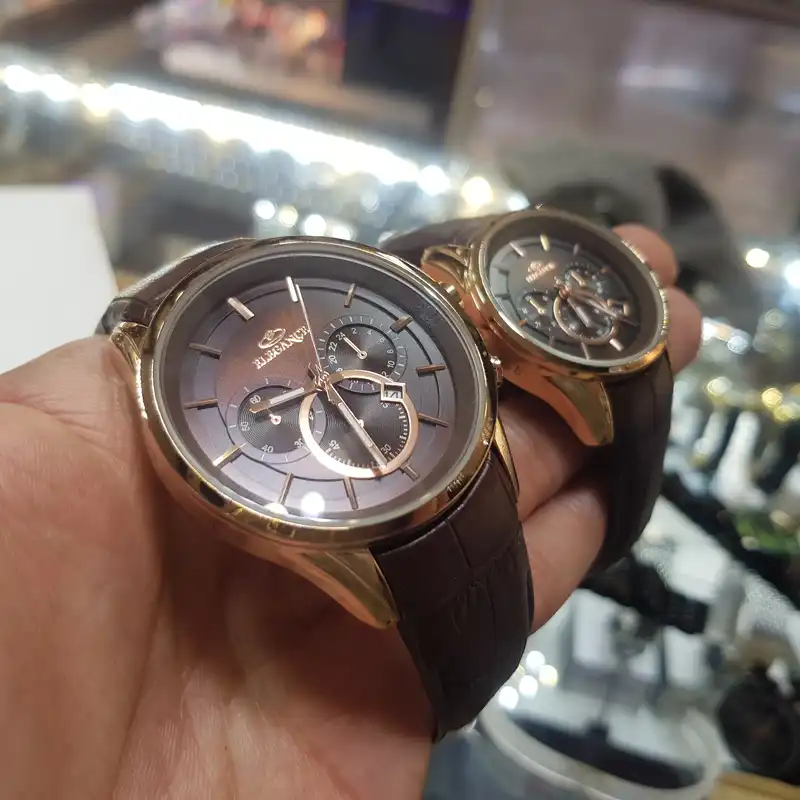 ست ساعت مچی عقربه ای زنانه و مردانه الگانس مدل بند چرمی 88se22el