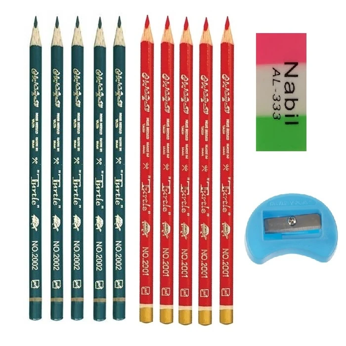 مداد مشکی لاک پشت مدل هما به همراه مداد قرمز و پاک کن و تراش مجموعه 12 عددی