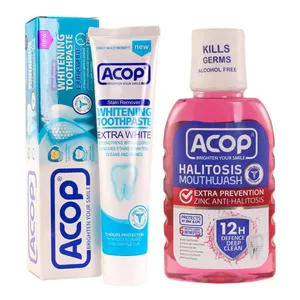 دهان شویه آکوپ مدل هالیتوسیس حجم 300 میلی لیتر به همراه خمیر دندان آکوپ WHITENING حجم 90 میلی لیتر