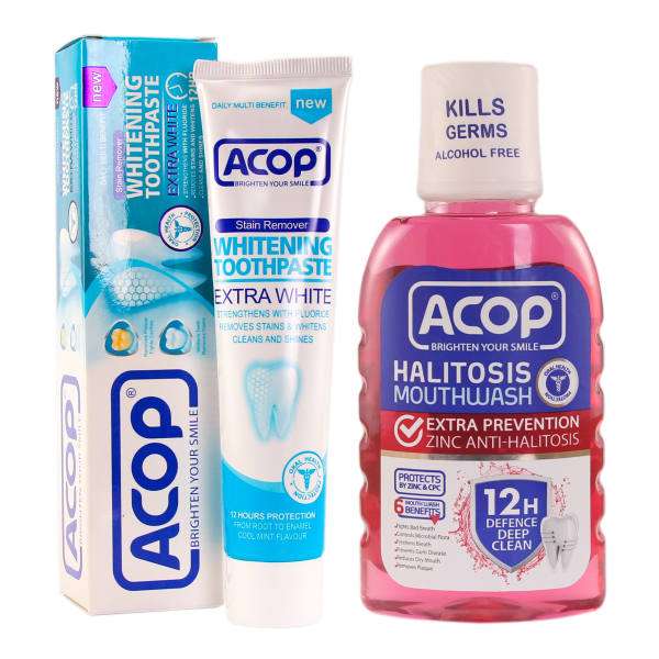 دهان شویه آکوپ مدل هالیتوسیس حجم 300 میلی لیتر به همراه خمیر دندان آکوپ WHITENING حجم 90 میلی لیتر