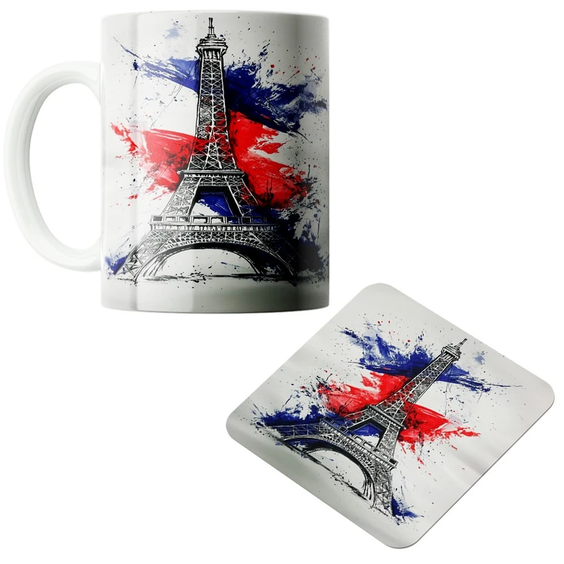 ماگ پاد آفرین مدل برج پاریس کد877 به همراه زیر لیوانی 