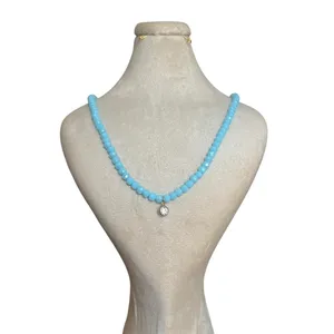 گردنبند زنانه مدل سنگ تراش اقیانوسی و تک نگین