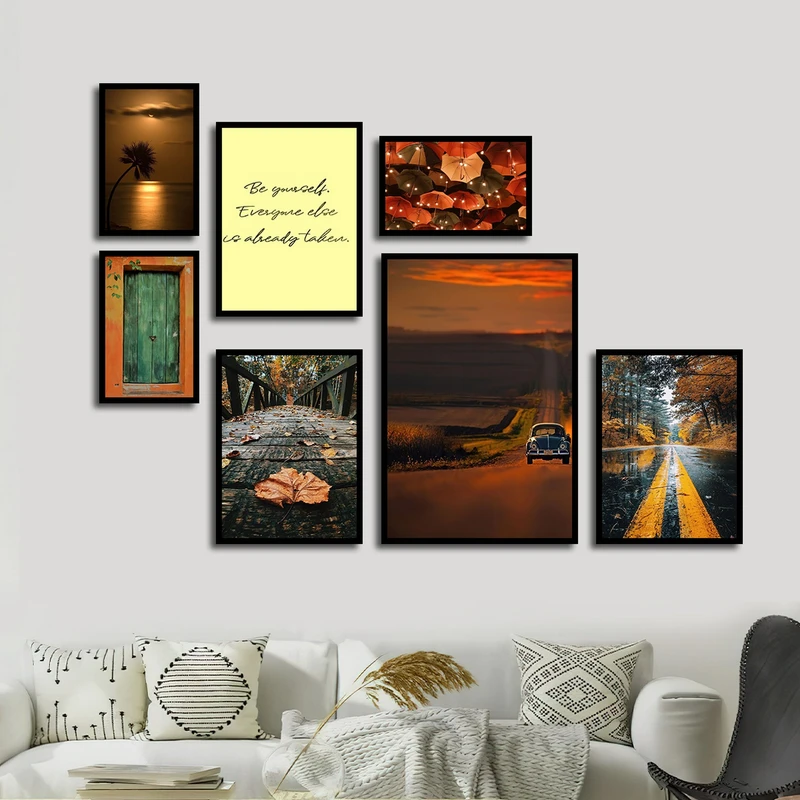 تابلو بکلیت طرح مدرن جمله انگیزشی و طبیعت پاییزی مدل B-1641 مجموعه 7 عددی