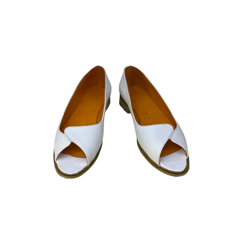 صندل زنانه مدل دو تیکه چرم طبیعی رنگ سفید