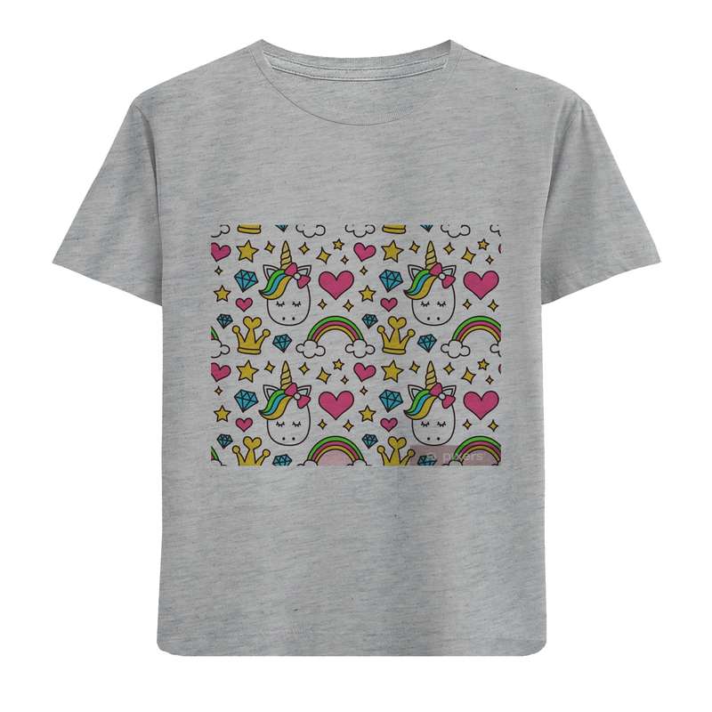 تی شرت آستین کوتاه دخترانه مدل تکشاخ ورنگین کمان D348