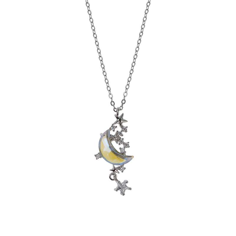 گردنبند نقره زنانه سواروسکی مدل ماه و ستاره سنگ اپال کد 689322