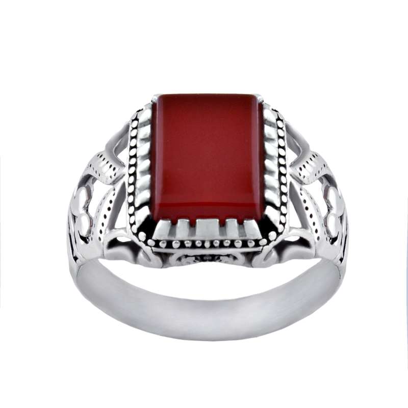 انگشتر نقره مردانه مدل سنگ عقیق سیلندری کد AM_015