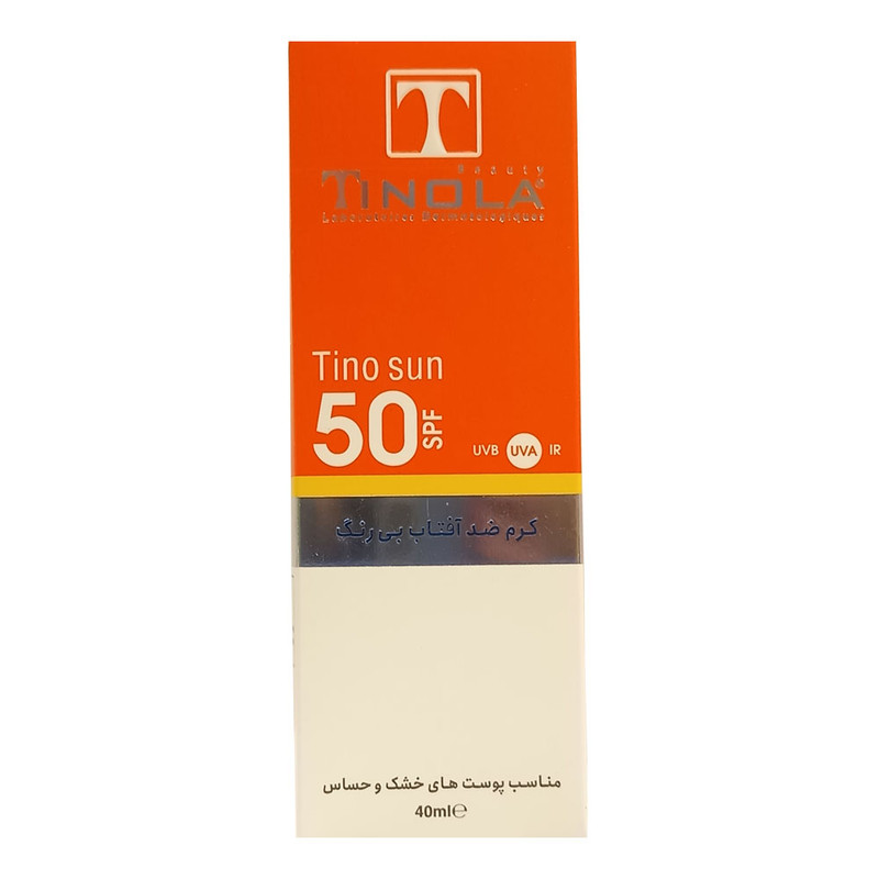 کرم ضد آفتاب بدون رنگ تینولا بیوتی SPF 50 مدل sensitive ‌مناسب پوست‌های خشک ,و حساس حجم 40 میلی‌لیتر