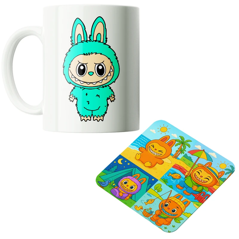 ماگ پاد آفرین مدل عروسک لبوبو کد PZ466 به همراه زیرلیوانی