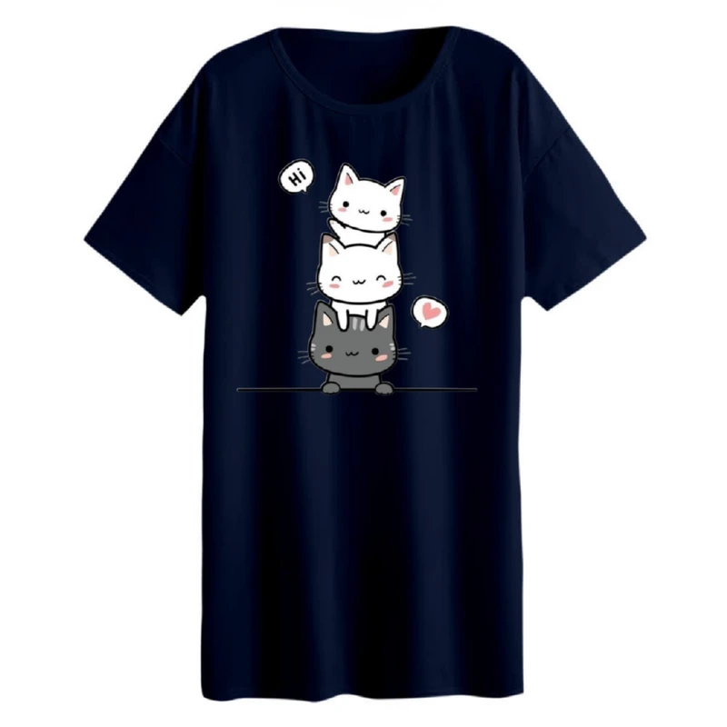 تی شرت لانگ زنانه مدل سه گربه کد 3