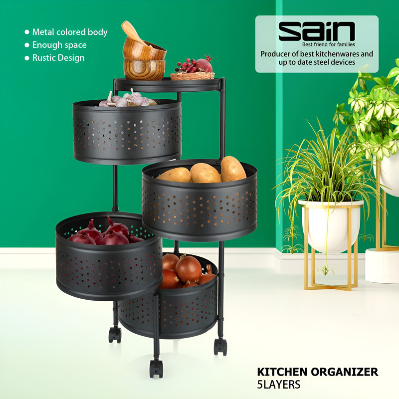 سبد سیب زمینی و پیاز ساین مدل گرد چهارطبقه چرخ دار