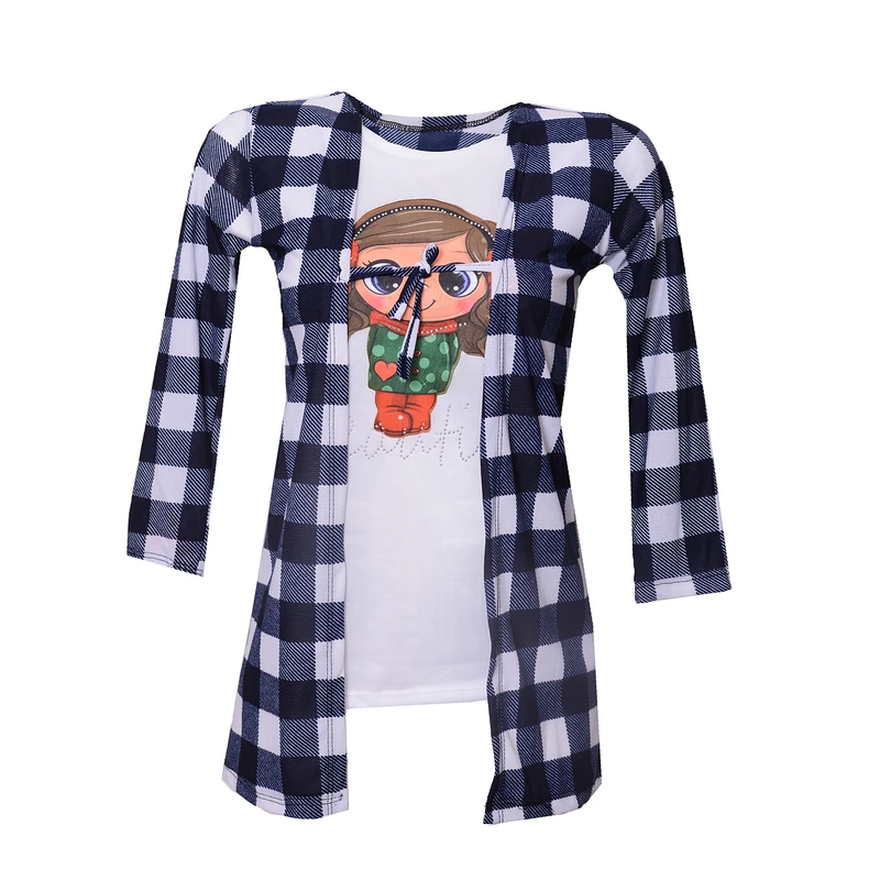 تونیک دخترانه مدل چهار خانه MA-HA8050-TUNIC4KH-AB رنگ آبی