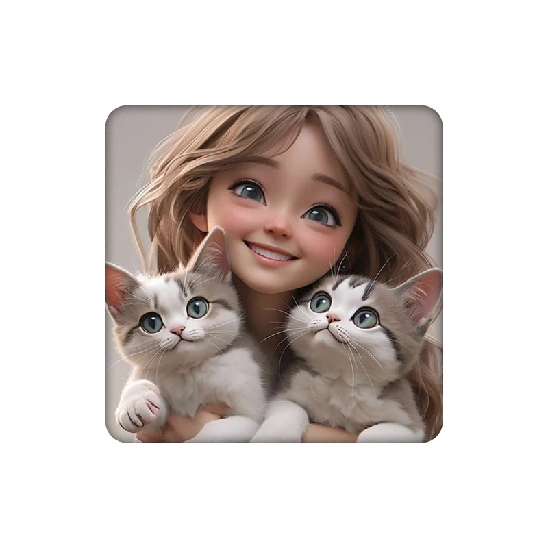 زیرلیوانی طرح دختر خندان و گربه هایش کد 9578958