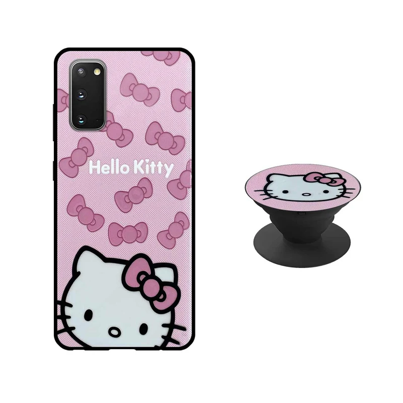 کاور دکین مدل Rikki طرح Hello Kitty مناسب برای گوشی موبایل سامسونگ Galaxy S20 به همراه پاپ سوکت 