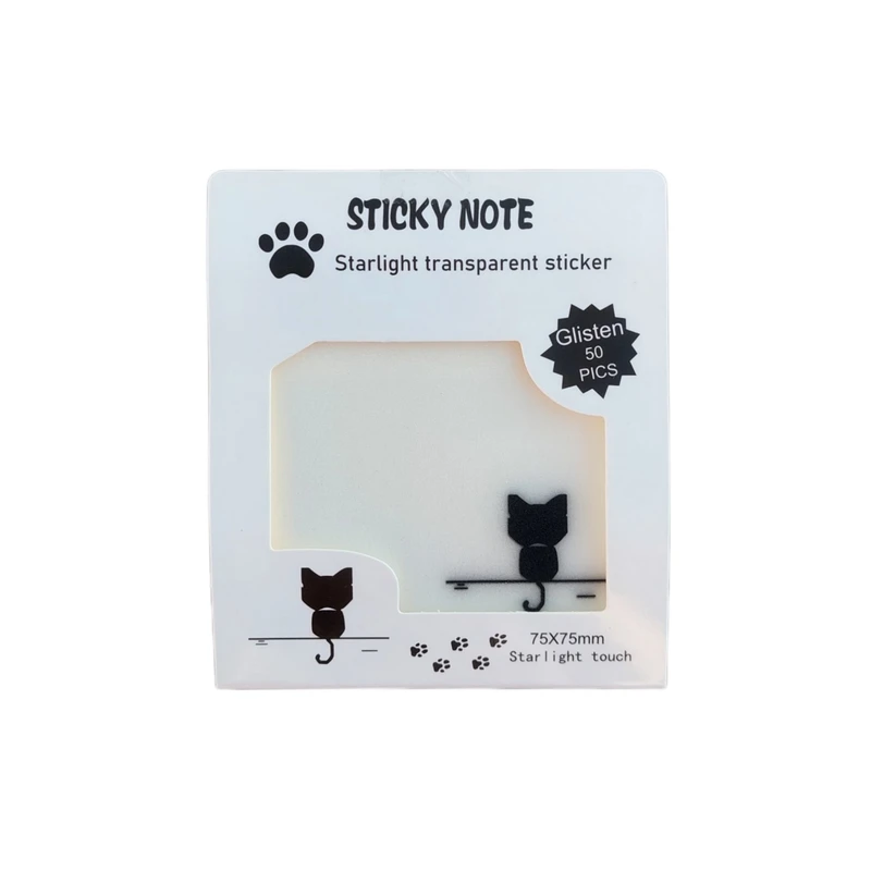 کاغذ چسب دار مدل استیک نوت شفاف شاین دار طرح گربه