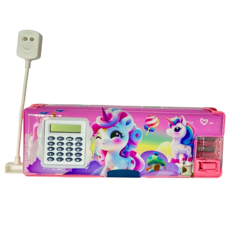 جامدادی مدل ماشین حساب دار طرح یونیکورن به همراه چراغ مطالعه