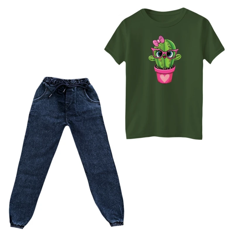 ست تی‌شرت و شلوار دخترانه مدل کاکتوس کد ۱