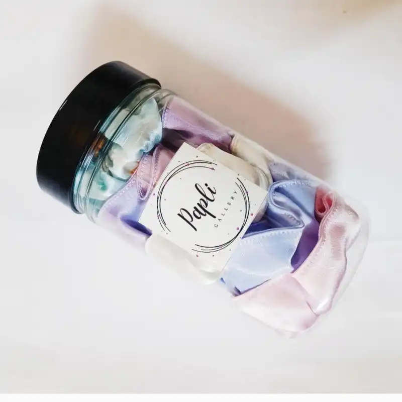 کش مو زنانه پاپلی مدل اسکرانچی ساتن بسته 5 عددی