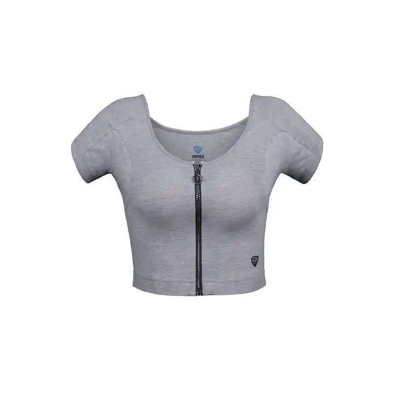 نیم تنه ورزشی زنانه تاپیک مدل زیپ دار ضدتعریق رنگ طوسی
