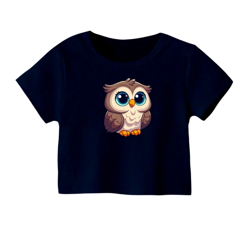 کراپ‌ تی‌شرت آستین کوتاه زنانه مدل جغد کد01