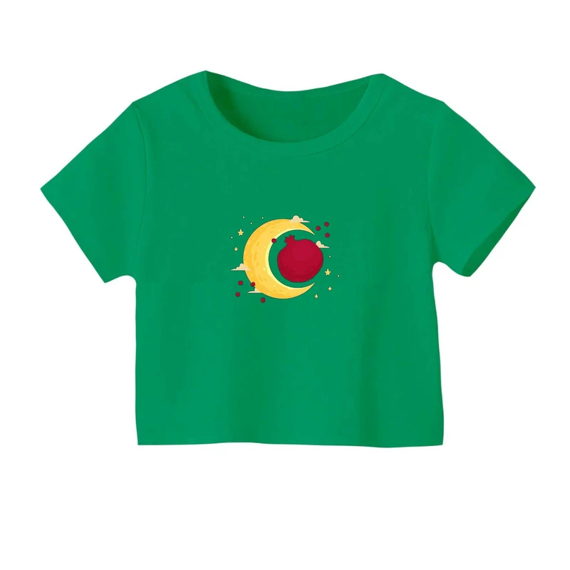 کراپ‌ تی‌شرت آستین کوتاه زنانه مدل ماه و انار