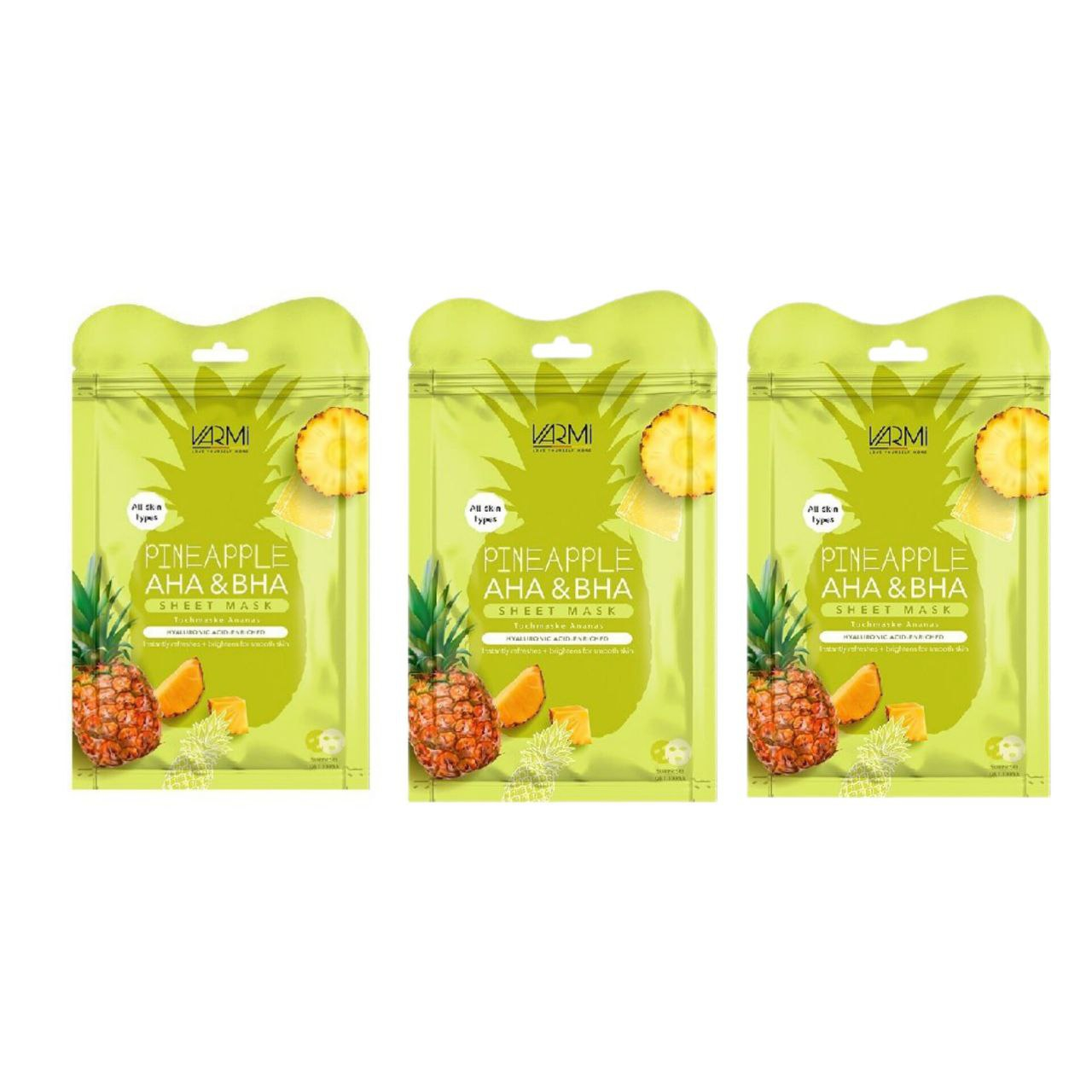 ماسک دبل شیت وارمی مدل آناناس مناسب انواع پوست حجم 45 میلی لیتر بسته بندی 3 عددی