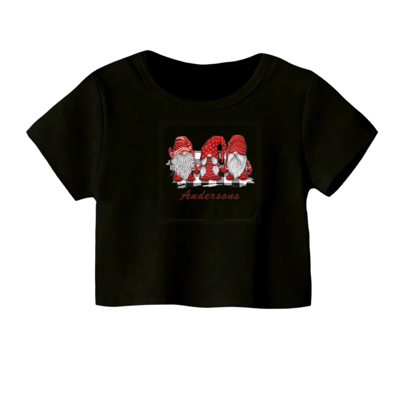 کراپ‌ تی‌شرت آستین کوتاه زنانه مدل بابانوئل کریسمس کد 17