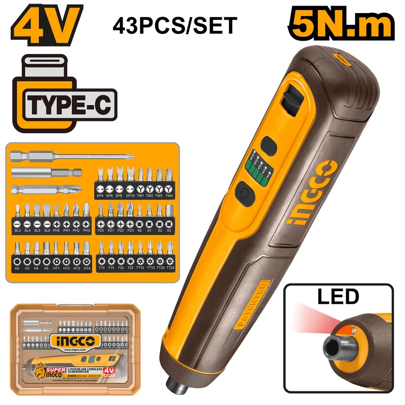 عکس شماره 2 : پیچ گوشتی شارژی اینکو مدل csdli04062 مجموعه 43 عددی