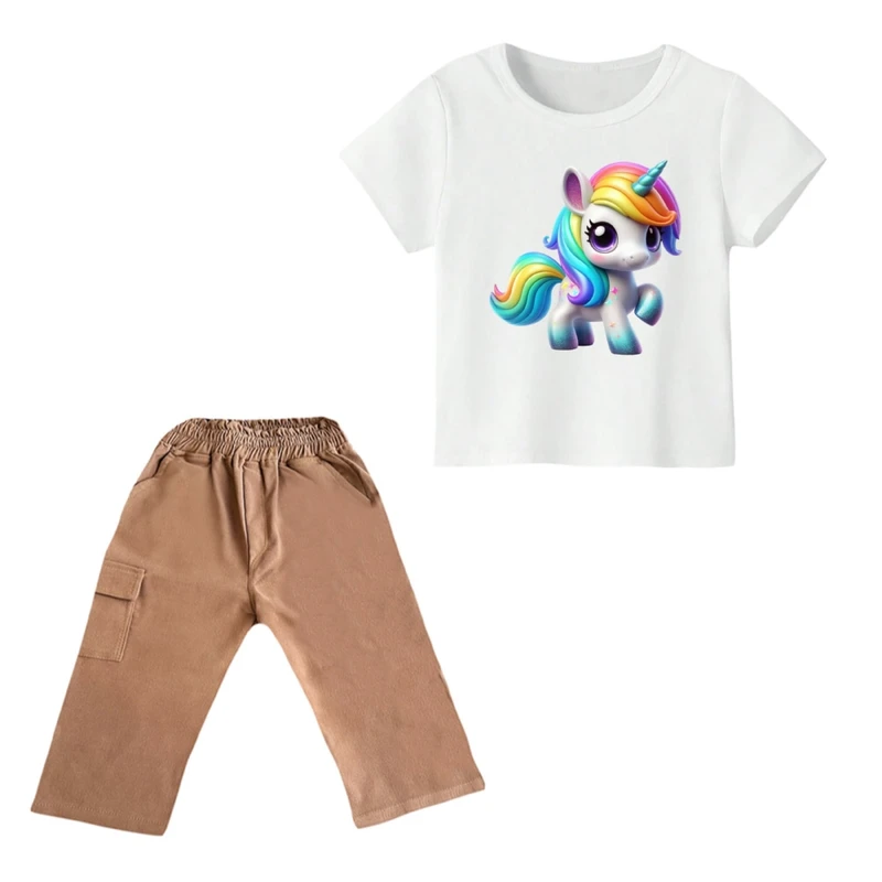 ست تی شرت و شلوارک دخترانه مدل یونیکورن کد ۲۹