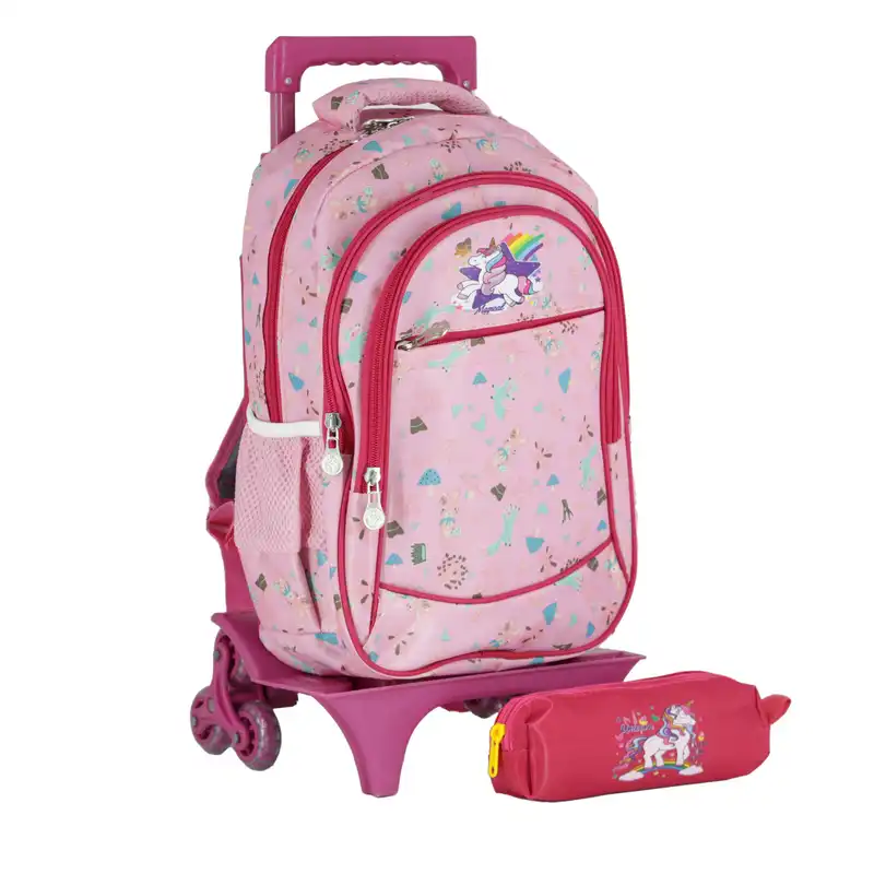 کوله پشتی چرخ دار طرح تک شاخ کد 75800 به همراه جامدادی