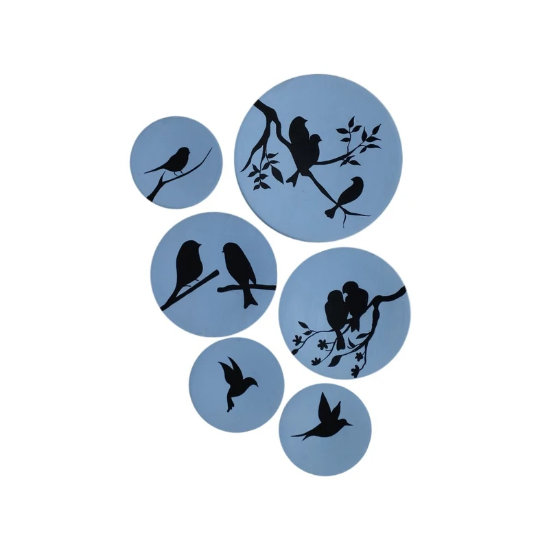 بشقاب دیوارکوب سفالی طرح پرنده کد D480 مجموعه 6 عددی