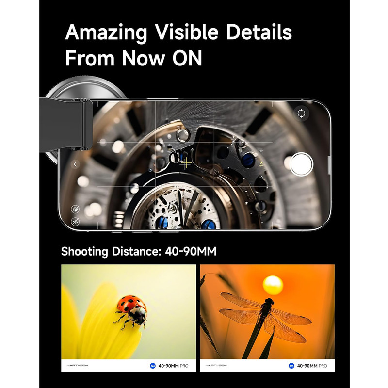 لنز دوربین مارتویسن مدل MASTER-GRADE PHONE MACRO LENZ 32X (40-90MM PRO) مخصوص دوربین شرکت  سامسونگ، پاناسونیک، فوجی فیلم، نیکون، کانن، سونی، دی‌جی‌آی، اینستا360