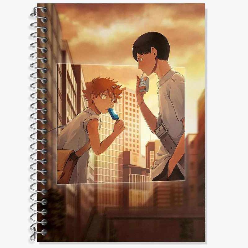 دفتر زبان 50 برگ خندالو مدل دو خط طرح کاگیاما و هیناتا انیمه هایکیو Haikyu کد 17757