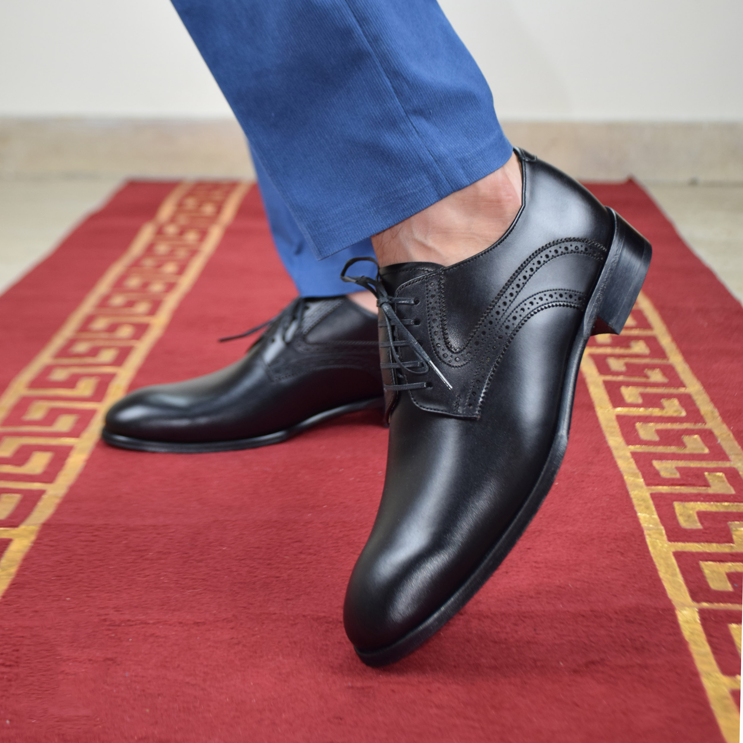کفش مردانه کرمانی مدل تمام چرم دستدوز طبیعی کد 1074 رنگ مشکی -  - 2
