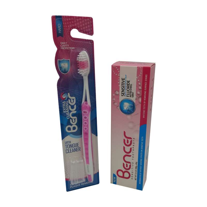 خمیر دندان بنسر مدل sensitive وزن 100 گرم به همراه مسواک بنسر مدل Extra cleaning با برس سخت
