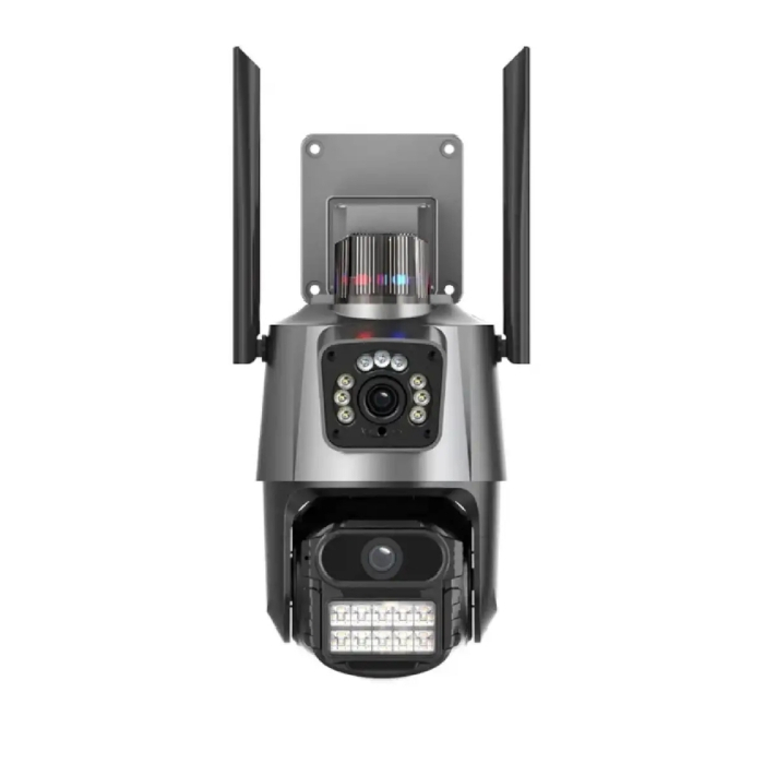 دوربین امنیتی تحت شبکه دو لنزه مدل IPC-V380-V21 با اتصال سیم‌کارت و LAN، چرخش 360 درجه، دید در شب، تشخیص انسان و مکالمه دوطرفه