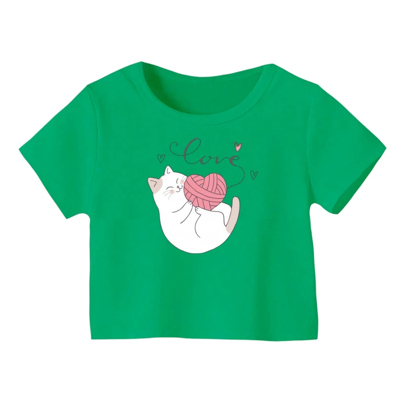 کراپ‌ تی‌شرت آستین کوتاه زنانه مدل گربه کد ۱۹