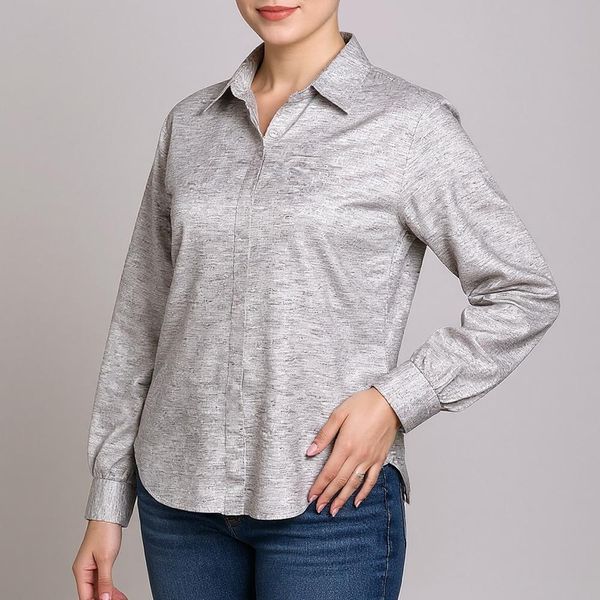 شومیز آستین بلند زنانه مدل بیسیک لینن کد AK1151 رنگ خاکستری