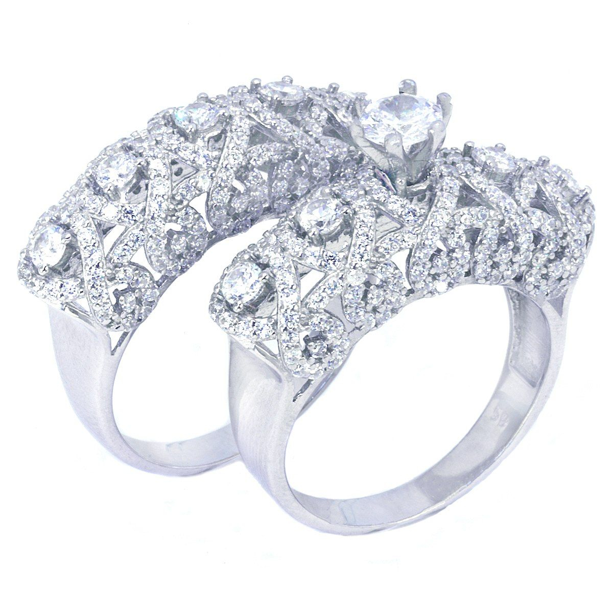 انگشتر نقره زنانه مدل Pair ring-010 مجموعه 2 عددی