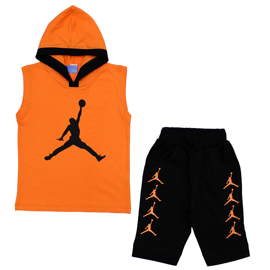 ست تاپ و شلوارک بچگانه مدل BASKET1 رنگ نارنجی