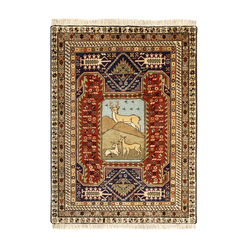 فرش دستبافت 0.8 متری طرح اردبیل کد 45P1978P1983 زمینه لاکی مجموعه دو عددی