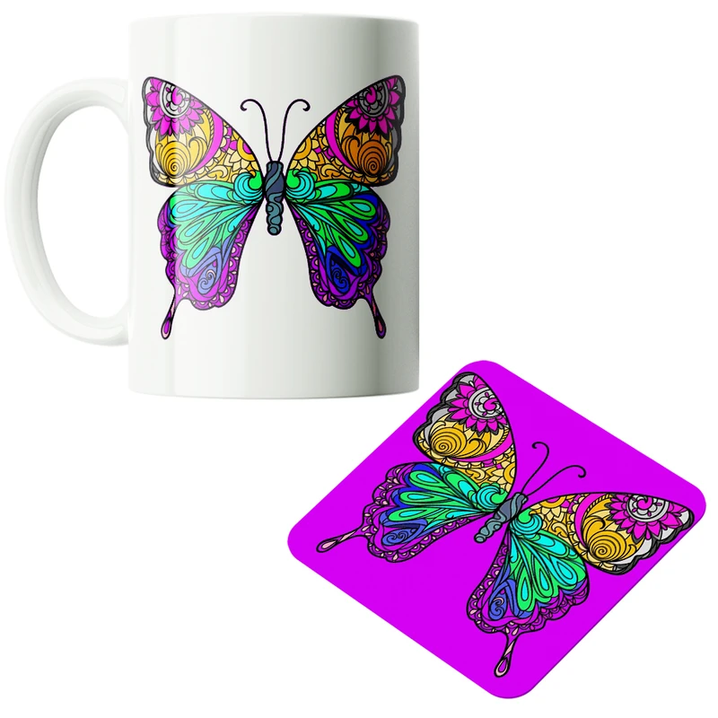 ماگ پاد آفرین مدل پروانه کد PZ148 به همراه زیرلیوانی