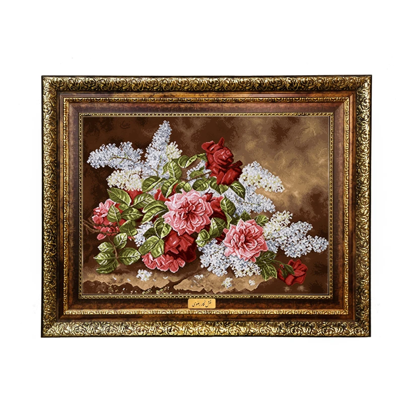 تابلو فرش ماشینی نقش نگار رضوی طرح گل کد 2403H