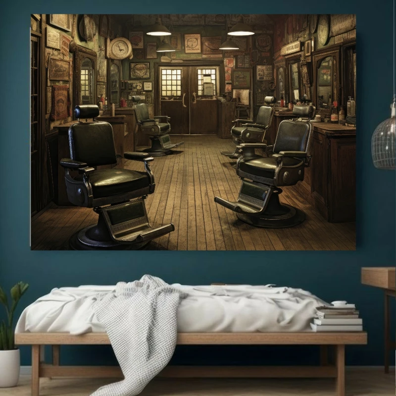 تابلو بوم مخمل طرح آرایشگاه قدیمی مدل دیپ کد GR1391