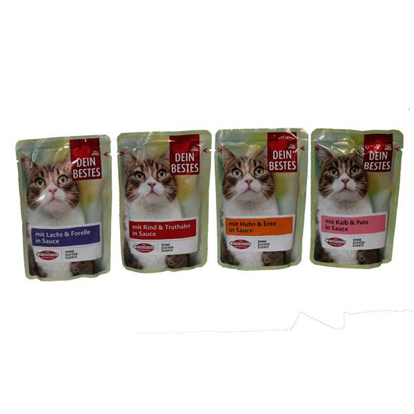 پوچ گربه مدل گوشت گاو،ماهی و پرندگان در سس 4وزن 400 گرم مجموعه 4 عددی