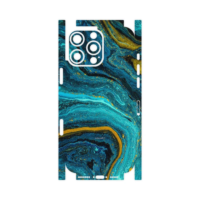 برچسب پوششی ماهوت مدل Turquoise marblewith golden streaks-FullSkin مناسب برای گوشی موبایل اپل iPhone 16 Pro Max