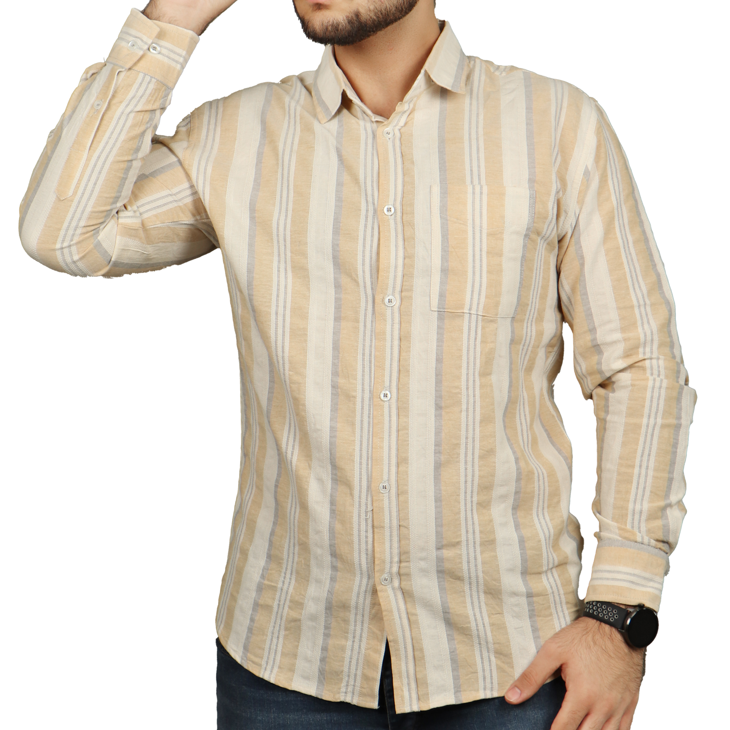 پیراهن آستین بلند مردانه مدل نخ پنبه کد 365594