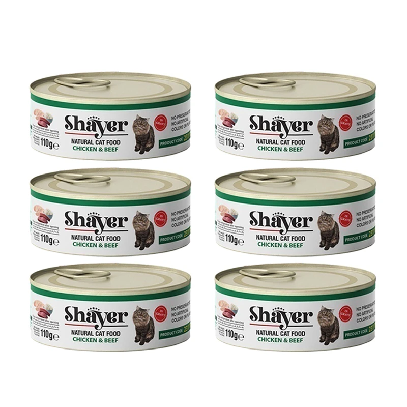 کنسرو گربه شایر مدل مرغ و گوشت وزن 110 گرم بسته 6 عددی