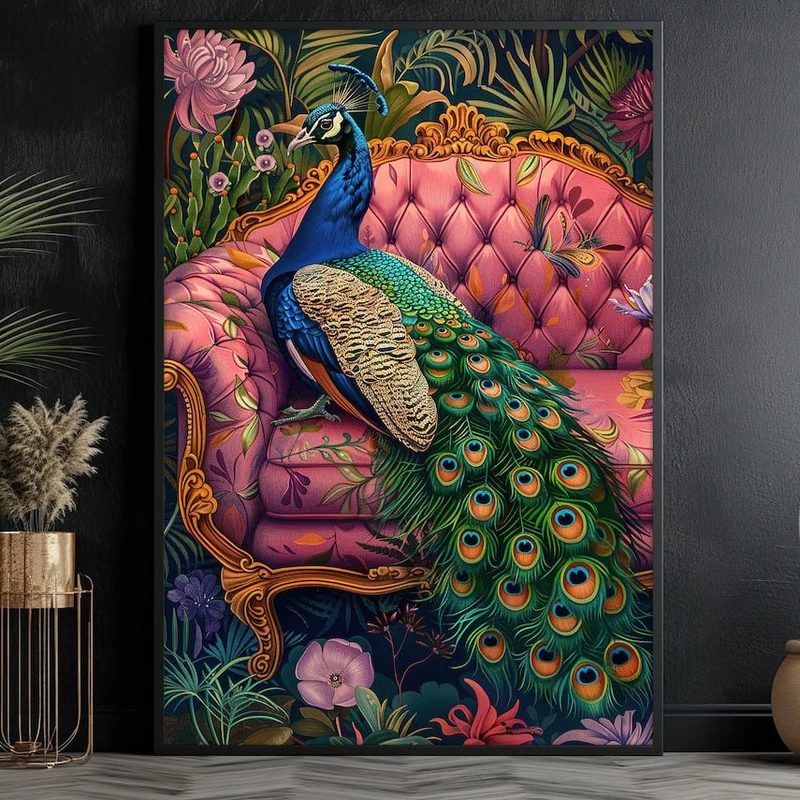 تابلو طرح طاووس مدل سلطنتی کد ABT فریم مشکی